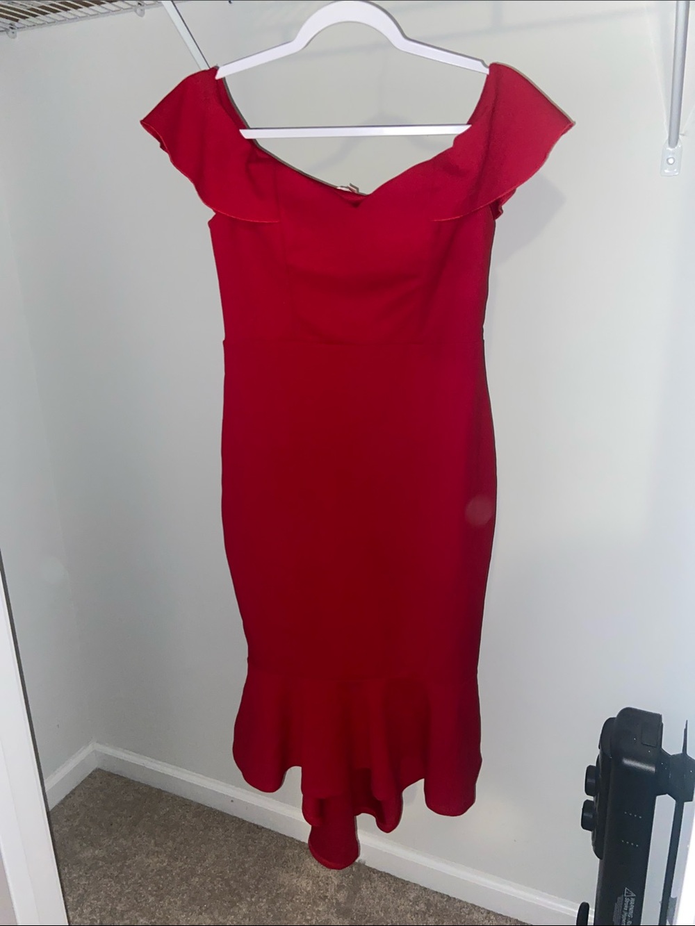 Honey and Rosie One-Shoulder Red Ruffle-Hem Dress
